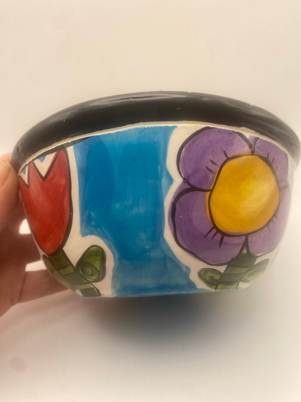 Vintage N. Tunks Hand-Painted Art Pottery Bowl – Floral Design – Signed